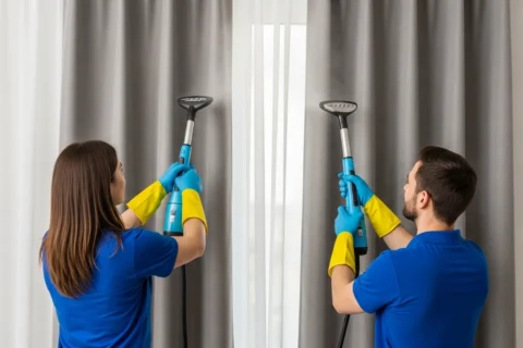 steam curtain cleaning without removing the curtains.